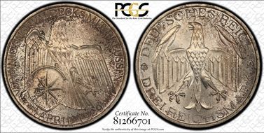 1929-A 3 Mk Waldeck J-337 MS64