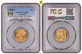 1880-S Sov S-3855 Shield ∀ICTORIA AU58