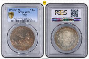 1870-SN M 5 Pta (1870) AU58