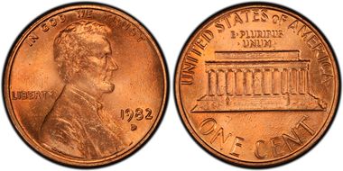 1982-D 1C Zinc Large Date MS67RD