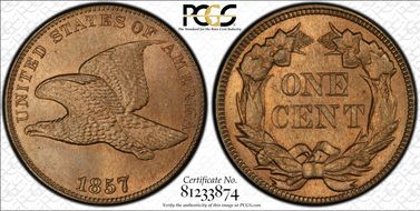 1857 1C Obverse of 1856, FS-401b MS65+