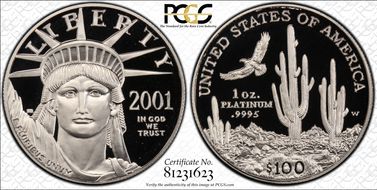 2001-W $100 Statue of Liberty PR69DCAM