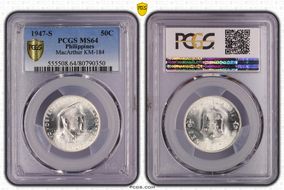 1947-S 50C Douglas MacArthur KM-184  Ag MS64