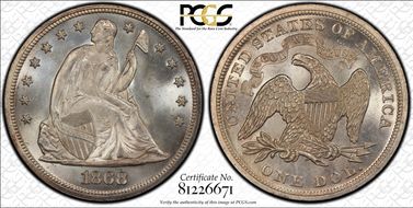 1868 $1 MS66+