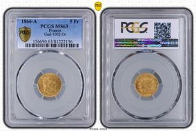 1866-A 5 Fr Gad-1002 F-502 Or MS63