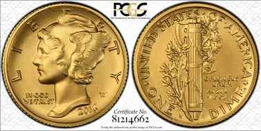 2016-W 10C 100th Anniversary Gold SP69