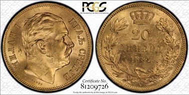 1882-V 20 Din KM-17.1  Au MS62