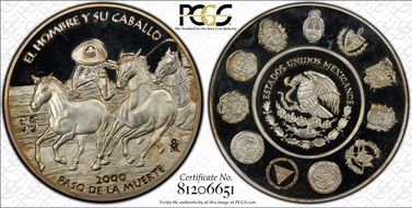 2000-Mo 5 Peso Paso de la Muerte Ag Man and his Horse PR67DCAM