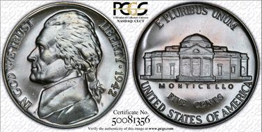 1942 5C Nickel PR67