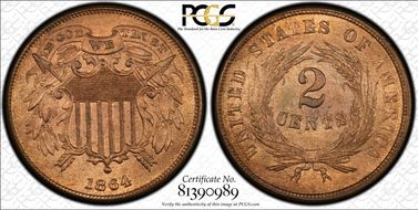 1864 2C Small Motto MS65RB