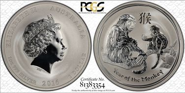 2016-P $1 Year of the Monkey Ag MS70