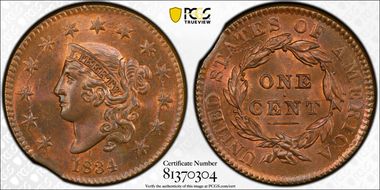 1834 1C Small 8, Newcomb 2 MS64RB