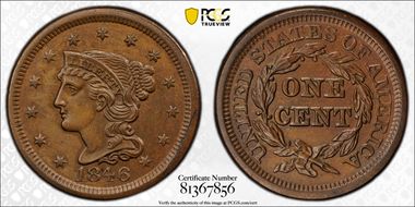 1846 1C N-9, Small Date MS64BN