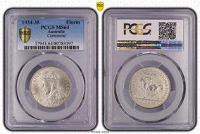 1934-35 Florin Centennial KM-33  Ag MS64