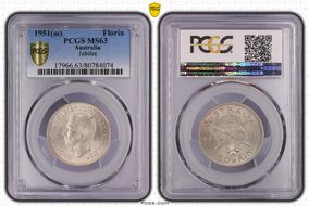 1951(m) Florin Jubilee KM-47  Ag MS63