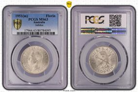 1951(m) Florin Jubilee KM-47  Ag MS63