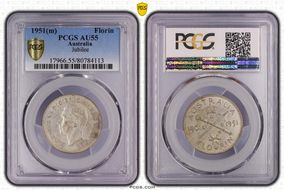 1951(m) Florin Jubilee KM-47  Ag AU55