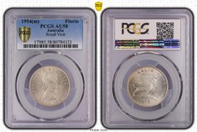 1954(m) Florin Royal Visit KM-55  Ag AU58