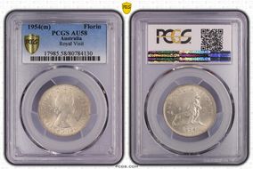 1954(m) Florin Royal Visit KM-55  Ag AU58