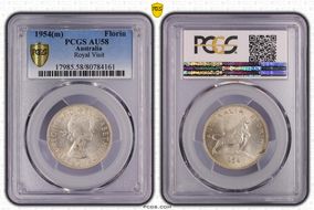 1954(m) Florin Royal Visit KM-55  Ag AU58