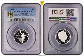 2005 $1 End of WWII - Dancing Man Ag PR68DCAM