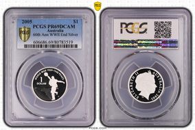 2005 $1 End of WWII - Dancing Man Ag PR69DCAM