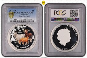 2015-P $1 Year of the Goat Ag  Colorized PR70DCAM