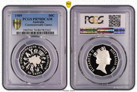 1989 50C Commonwealth Games Ag PR70DCAM