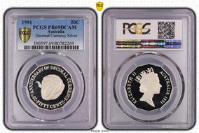 1991 50C Decimal Currency Ag PR69DCAM