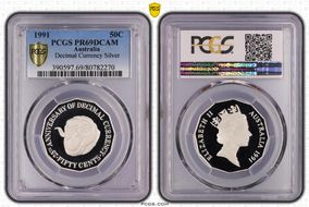 1991 50C Decimal Currency Ag PR69DCAM