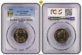 2007 $1 Year of the Pig Aluminum-Bronze MS68