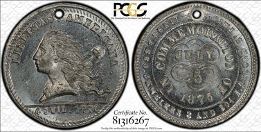 (1876) Token Pa-Ph 243, Holed White Metal Lingg & Bro. Libertas MS64