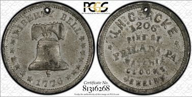 (1876) Token Pa-Ph 96 White Metal J.H. Gercke, Holed VF35