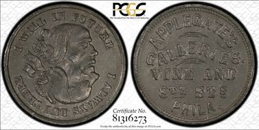 (1876) Token Pa Ph-831 White Metal Applegate's Galleries AU55