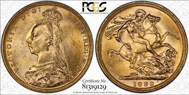 1889-M Sov S-3867B DISH M12 2nd Obv. Angled J MS63