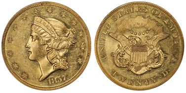 1857-O $20 AU58