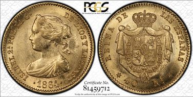 1864 40 R 6 Pt. Star Madrid MS62