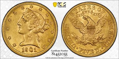 1901 $5 AU58