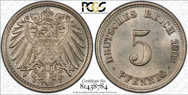 1902-D 5 Pfg J-12 MS63