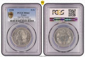 1938  5 Fr Gad-760 Nickel MS64