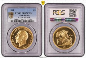 1911 £5 S-3994 WR-414 PR65CAM