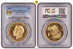 1911 £5 S-3994 WR-414 PR65CAM