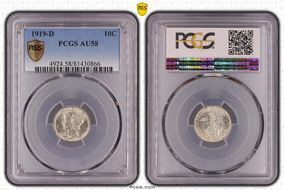 1919-D 10C AU58