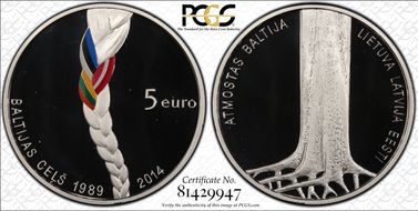 2014 € 5 25th Anniv Baltic Way PR69DCAM