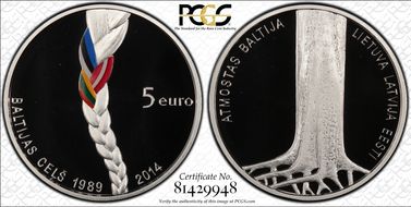 2014 € 5 25th Anniv Baltic Way PR69DCAM