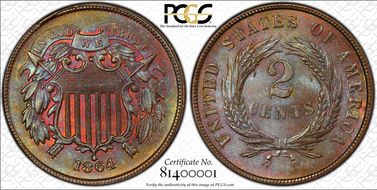 1864 2C Large Motto MS65BN