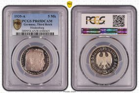 1935-A 5 Mk Hindenburg J-360 PR65DCAM