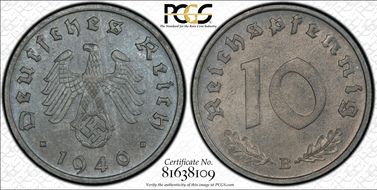 1940-B 10 Pfg J-371 Regular Issue MS64