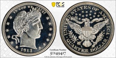 1913 25C PR67CAM