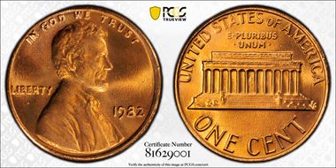 1982 1C Zinc Large Date MS68RD